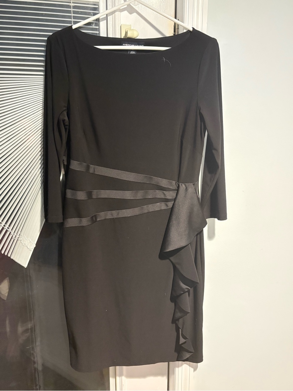 American Living Black Long-Sleeve Ruffle Sheath Dress